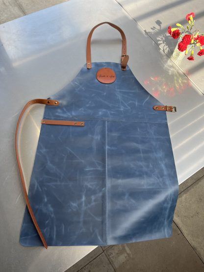 Buckle & Hide Leather Apron - Blue Apron | Light Brown Straps