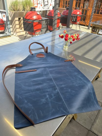 Buckle & Hide Leather Apron - Blue Apron | Light Brown Straps - Image 3