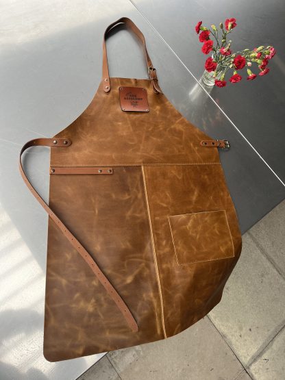 BBQ Basecamp Leather Apron by Buckle & Hide - Light Brown Apron | Light Brown Straps